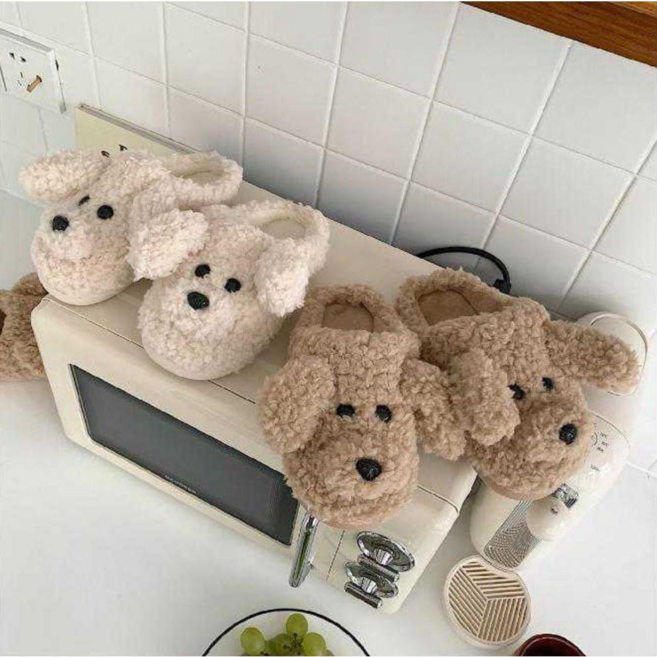 겨울 푸들 강아지 털 실내화 학생 사무실 귀여운 쿠션 양털 뽀글이 거실화 슬리퍼