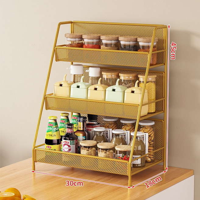 식탁정리대 양념선반 주방 조미료 블랙 랙 대형 보관, 1단, 조밀한 망 아티스틱골드 중형 (3단)