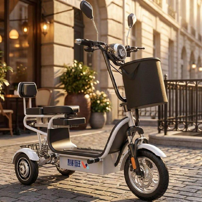 뉴트라이브 출퇴근용 삼륜 전기 자전거 배달용 고성능 세발 스쿠터, 48V, 48V 듀얼 26A 리튬 (약 85-90km)