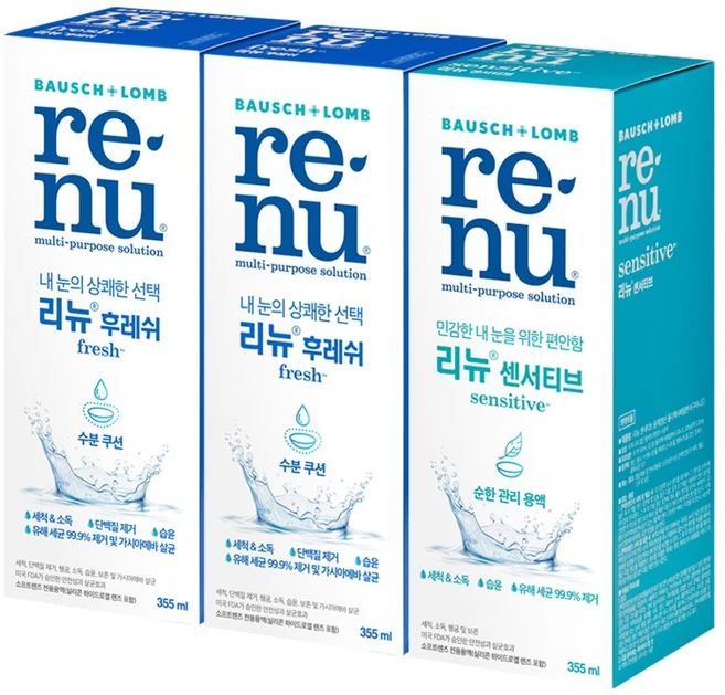 바슈롬 리뉴 후레쉬 355ml 2개+센서티브355ml 1개 (유통기한 26.08.31) - 쿠팡