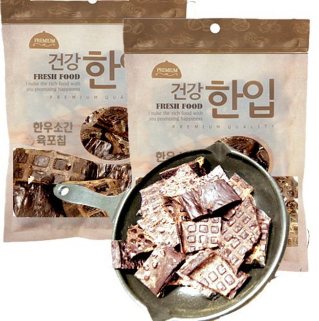 수제명가 애견용 셰프시리즈 건강 한입 간식, 한우소간 육포칩, 100g, 2개