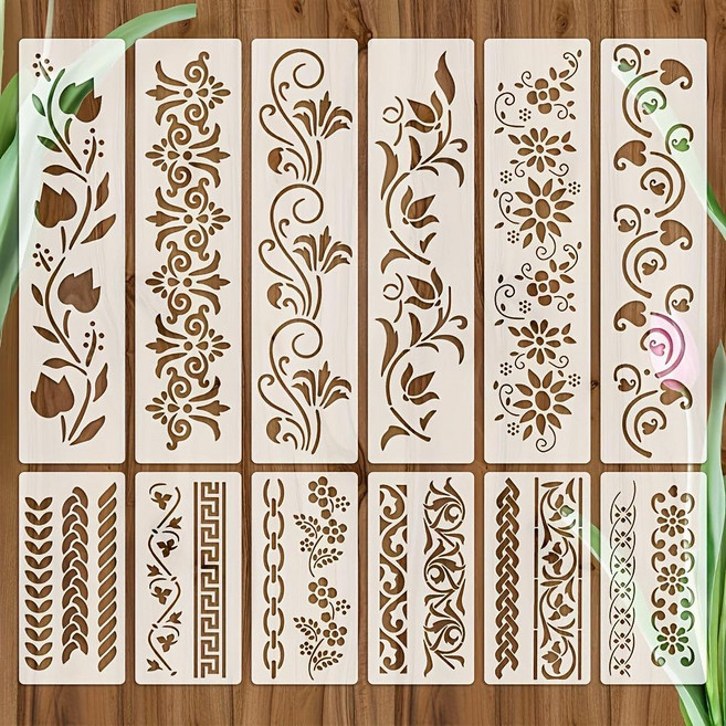 제니미엘 스텐실 도안 꽃무늬 빈티지 패턴 다꾸 캘리그라피 우드아트 페인팅, 1세트