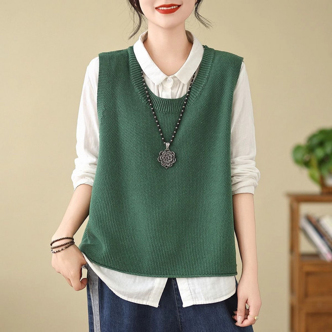 루즈핏 날씬해 보이는 조끼 니트 조끼 여자 봄 가을 겨울 CIILLNY