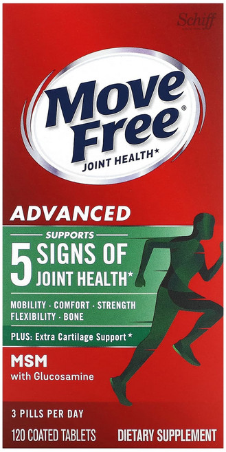 Schiff Move Free 관절 건강 어드밴스드 플러스 MSM 글루코사민 및 콘드로이틴 함유 코팅 정제 120정, 1개