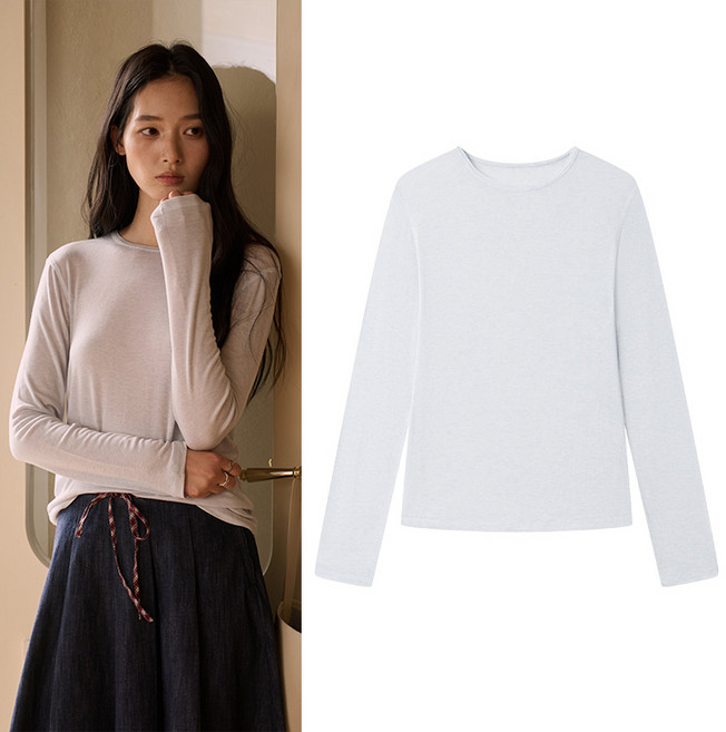 스토리원 WM-FWWT039 여성 실크 모달 베이직 티셔츠