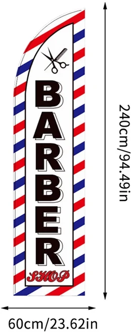 쿠쿠스토어 1Pc 이발소 깃발 0x240cm 폴리 에스터 천 단일 측면 배너 블랙 슬리브 장식, 01 Onesize