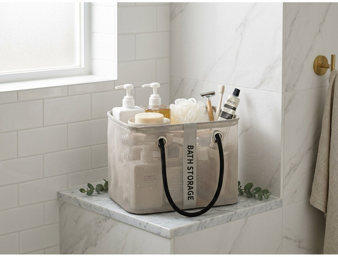 샤론애 메쉬 접이식 물빠짐 목욕 수영장 욕실가방, 그레이