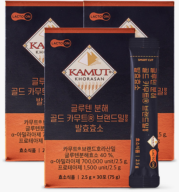 락토온 글루텐분해 골드 카무트 브랜드밀함유 발효효소 30p, 75g, 3개