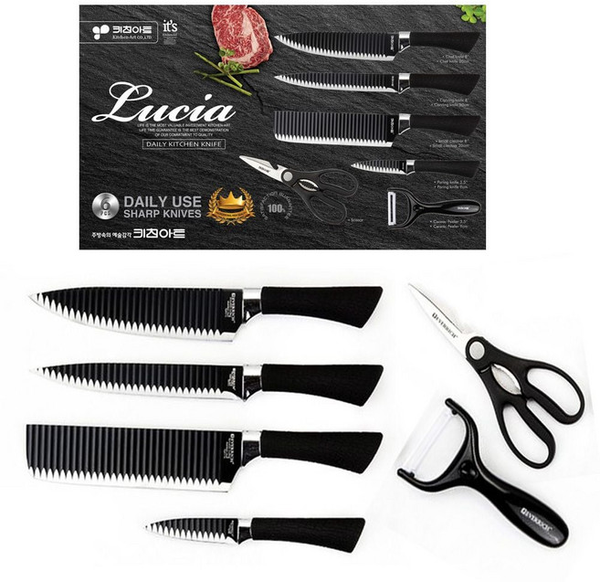 키친아트 안붙는 물결무늬 주방칼 6종세트 006P sho+89798ai