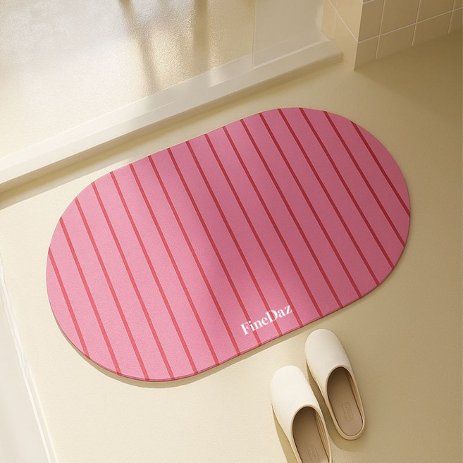 파인다즈 모던 스트라이프 빨아쓰는 규조토 발매트, 핑크