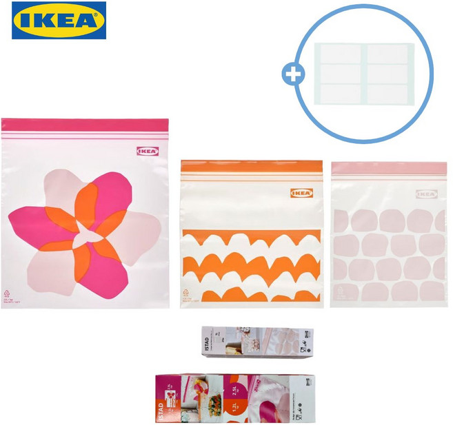[이케아정품] 이케아 NEW지퍼백 중형 핑크 2.5L 오렌지 1.2L 연핑크 1L 접착메모지, 1개, 75개, 혼합