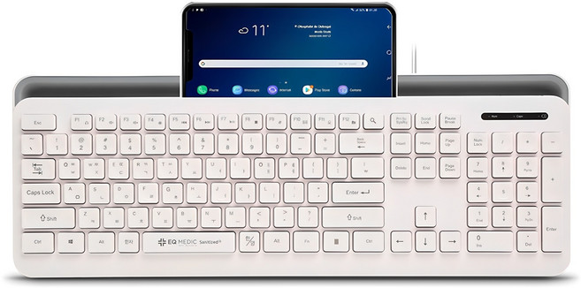 이큐메딕 항균 모바일 거치형 저소음 유선 일반형 키보드, 화이트, sanitize-k1, 제조사축