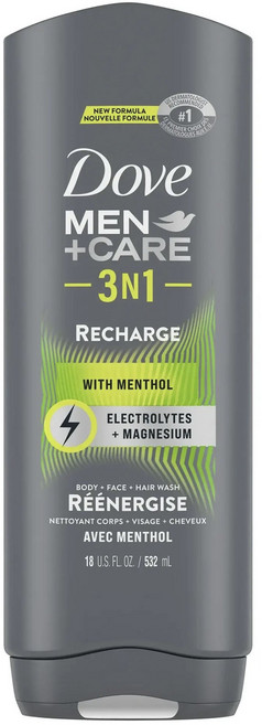 도브 멘+케어 3N1 리차지 바디 + 페이스 + 헤어 워시 멘솔 함유, 1개, 532ml