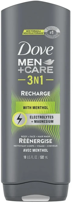 도브 멘+케어 3N1 리차지 바디 + 페이스 + 헤어 워시 멘솔 함유, 1개, 532ml - 쿠팡