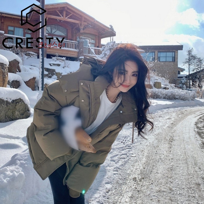 크레스티 겨울 여자 집업 점퍼 루즈핏 후드 따뜻한 패딩