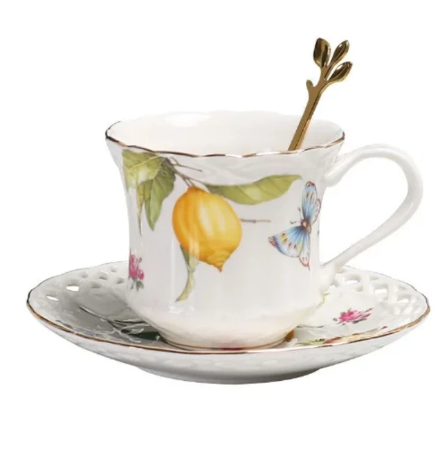 자체 접시 1개 레몬 커피잔 우아한 유럽 차 세트 찻잔과 세라믹 컵, 13 200ML