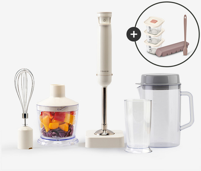 도깨비방망이 X 퍼기 퀵앤고 파워 무선 핸드블렌더 이유식 전용 세트, 화이트 오트(이유식세트)