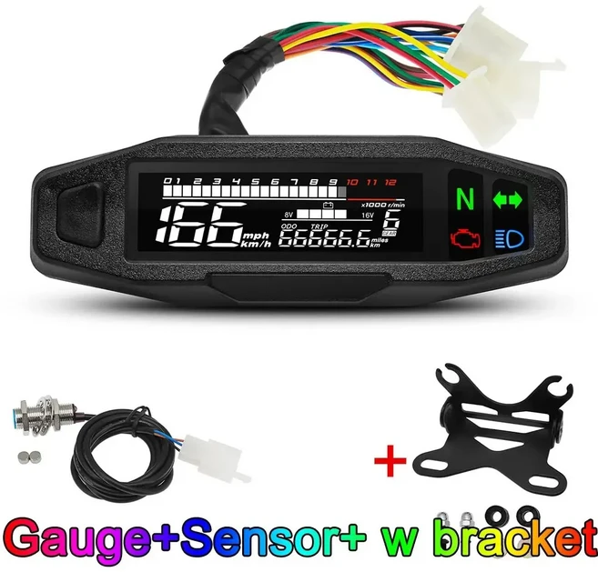 AD 범용 오토바이 속도계 디지털 계량기 LED 타코미터 대시 보드 LCD 디스플레이 Y 브래킷, 02 MT0069-M040-6
