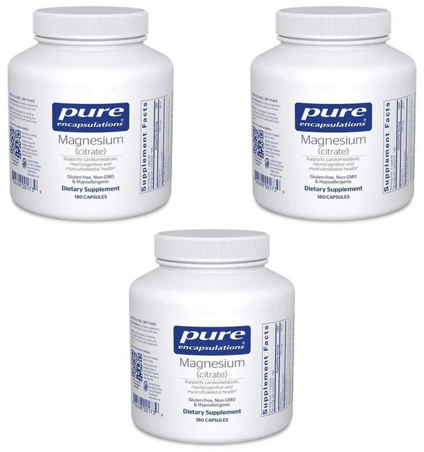 Pure Encapsulations Magnesium Citrate 퓨어 인캡슐레이션스 구연산 마그네슘, 180정, 3개 - 쿠팡