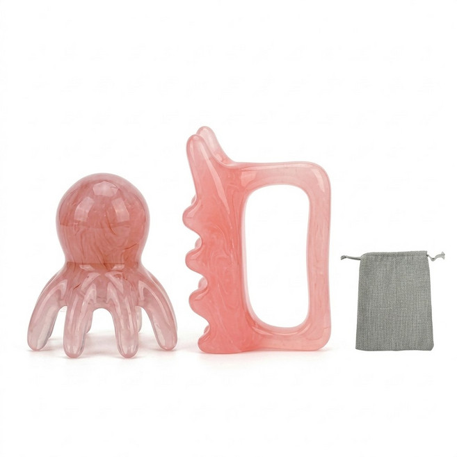 DALSK 두피 얼굴 림프케어 2종세트 괄사 마사지, 핑크, 1세트