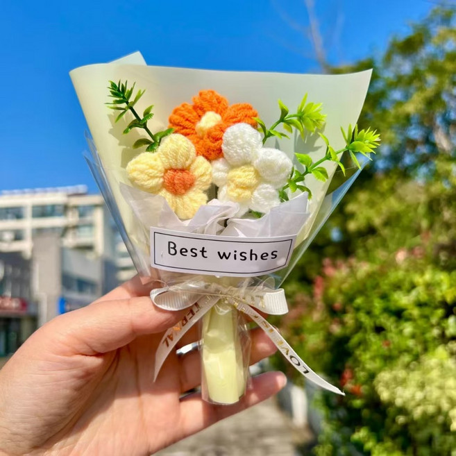 迷你編織花束，送禮擺飾, 1件, 編制花成品-黃色, 黃色