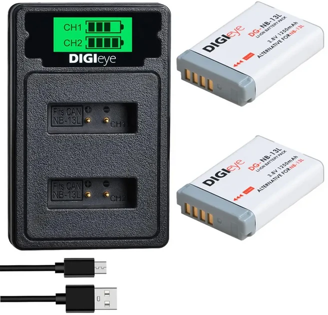 NB-13L 배터리 듀얼 충전동 캐논 파워샷 G5X G7X Mark II G9X SX620 HS용 C, 04 2 battery set