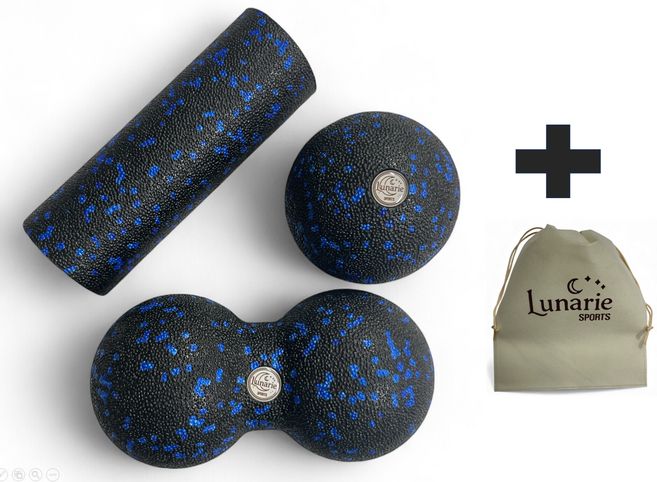 루나리에 마사지볼 세트 듀얼볼 싱글볼 미니폼롤러 강한 압박 셀프 지압 마사지 블루블랙 색상 3종 세트, 1개