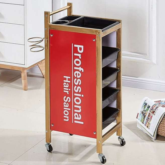 미용 트레이 이동식 가위 이발소 이동형 샵 미용실츄레이 츄레이 카트 도구, 토호 5단 레드 에디션 난간, 럭셔리 5단 레드