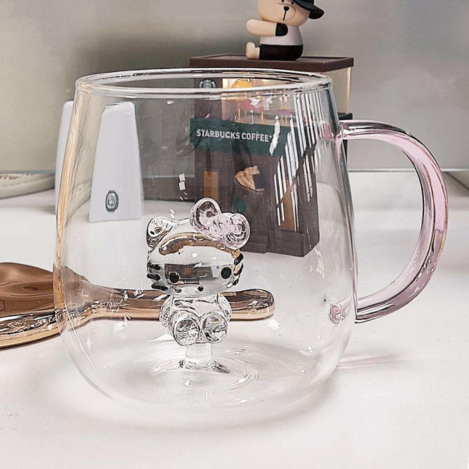 워터디스펜서 미니 정수기 물통 캐릭터 귀여운 장식소품, 키티물컵 380ml