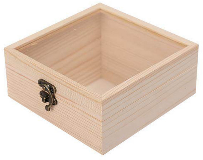 木質收納盒 透明蓋 展示盒 桌面收納, 邊15cmX高5.5cm, 1個