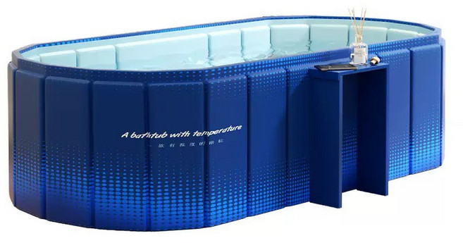 可折疊加大加深泡澡桶附置物平台, 免安裝密度版加長置物款1.2深藍色, 1個