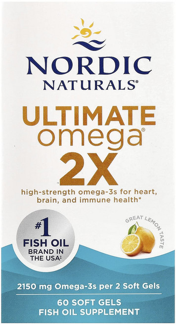 건강챙기세요 Nordic Naturals Ultimate Omega 2X 레몬 2150mg 소프트젤 60정(소프트젤 1정당 1075mg) 백살까지오래오래, 1개, 60정