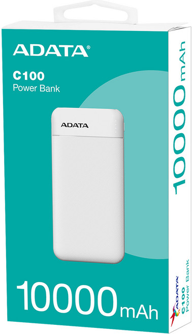 ADATA 威剛 C100 行動電源 10000mAh QC/PD 20W快充 薄型輕量化設計 公司貨, 白色