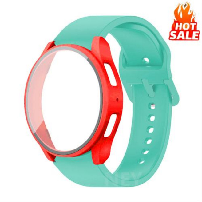 삼성 갤럭시 워치 PC 화면 보호 커버 강화 유리 케이스 실리콘 스트랩 갤럭시 워치 7 6 5 4 40mm 44mm 2 팩, CHINA, 125)2 pack mint-Red