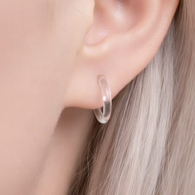 [바이베이직] 폴리카보네이트 링 피어싱 귀걸이 굵기 1.0mm 지금 14mm 무알러지 무자극 투명 블랙 티 안나는 학생 위생 면접 여행 수술 입원 귀걸이