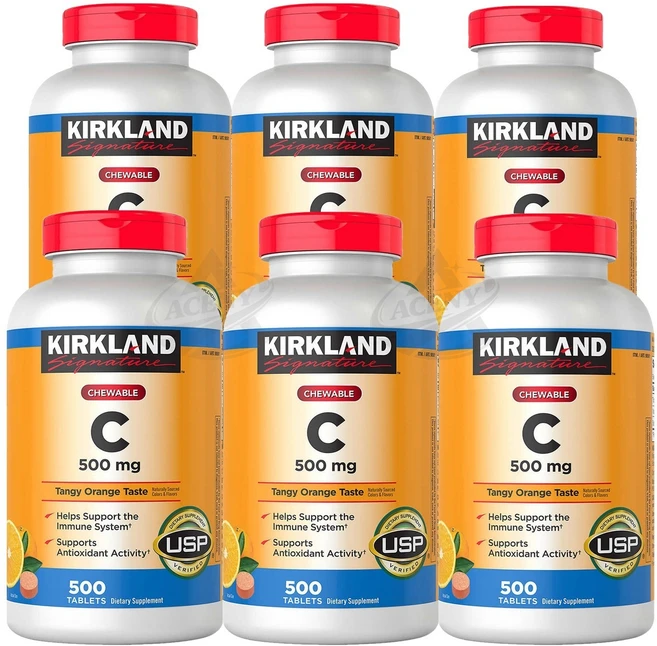 Kirkland 커클랜드 츄어블 비타민 C 500mg 오렌지맛 500정 6병, 6개 - 쿠팡