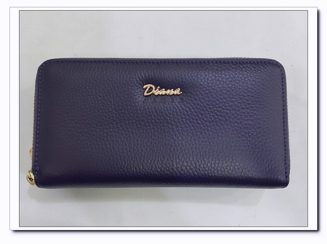 DIANA JANES 雙拉鍊牛皮長夾 紫色 多卡位設計