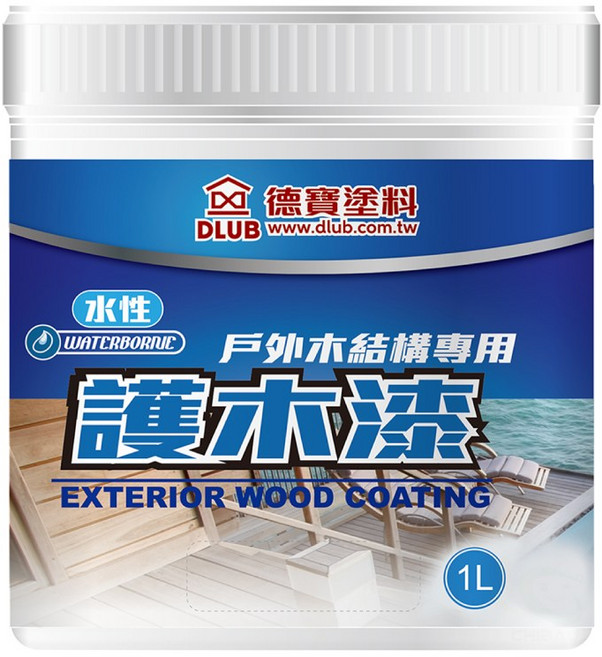 漆寶 德寶 二合一水性戶外護木漆 木屋涼亭專用, 平光透明, 1個, 1L