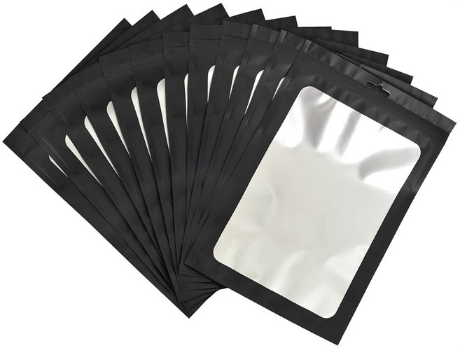 고급스러운 소품 포장 무광 투명창 지퍼백 봉투, 100장, 블랙