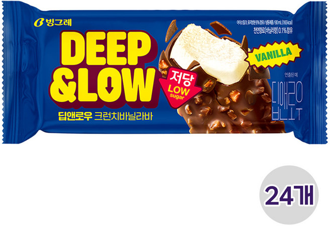 빙그레 딥앤로우 크런치바닐라바 /저당 아이스크림, 24개, 90ml