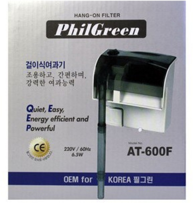 필그린 걸이식여과기 (6.5w) AT-600F 수족관여과기 여과기 걸이식여과기 필그린여과기 수아쿠아 수족관, 1개, 6.5W