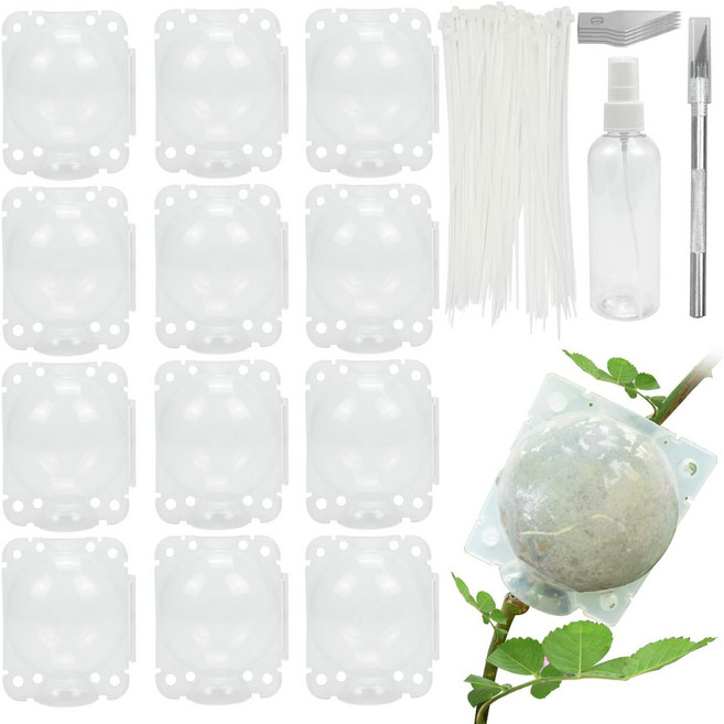 투명 취목볼 케이블타이 12+50개/세트 발근용 접합볼 루팅볼 삽목볼 접목볼 공중뿌리 케이스 원예 취목 용기 도구