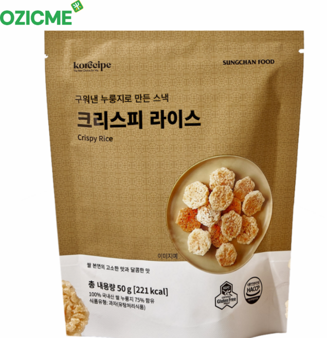 (오직미)누룽지간식 바삭바삭 크리스피라이스 오리지널 50g 봉지 10개입 1박스 누룽지명가 성찬식품, 30개