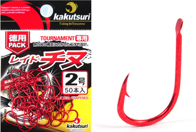카쿠쯔리 레드지누덕용바늘 50개입 레드도색바늘 빨간바늘 치누 감성돔 낚시바늘, 1개, 45개입