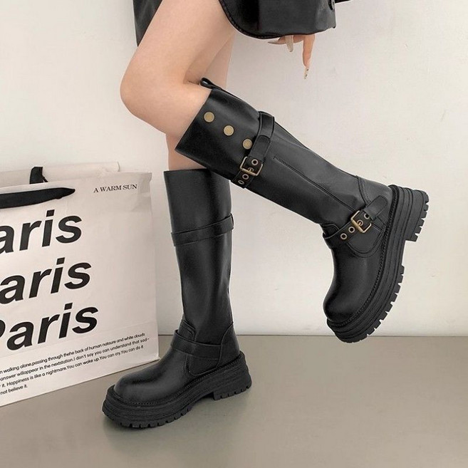 style dr 여성 베이직 롱부츠 통굽 장화 겨울롱부츠 기높이 부츠 힐 높이 5cm