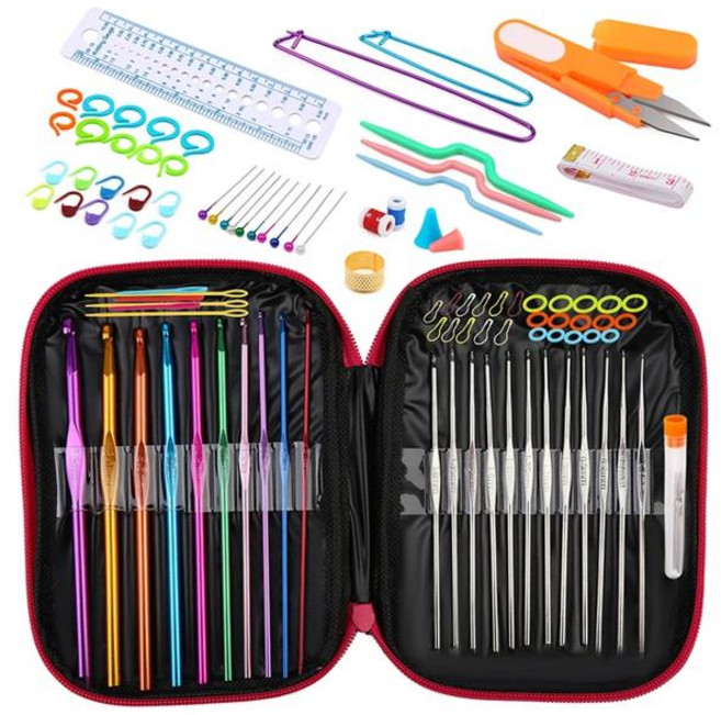 GEEKI 뜨개질 뜨개실 뜨개 가방 목도리 뜨기 만들기 DIY 키트 패키지 KRABALL 후크 세트 가정용 바느질 도구 공예 마커 바늘 가방이 있는 직조 액세서리, [03] type 3, 1개