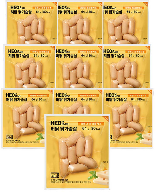 허닭 닭가슴살 비엔나 소시지 트리플치즈 64g, 10개