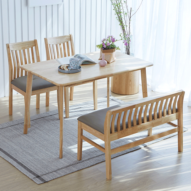 베스트리빙 캔버라 스칸디 제시 4인 원목 or 세라믹 식탁 4인용 세트/포세린 상판+원목 프레임 의자2+벤치1 포함 /방문설치 3종 2color, 1200원목식탁/내츄럴