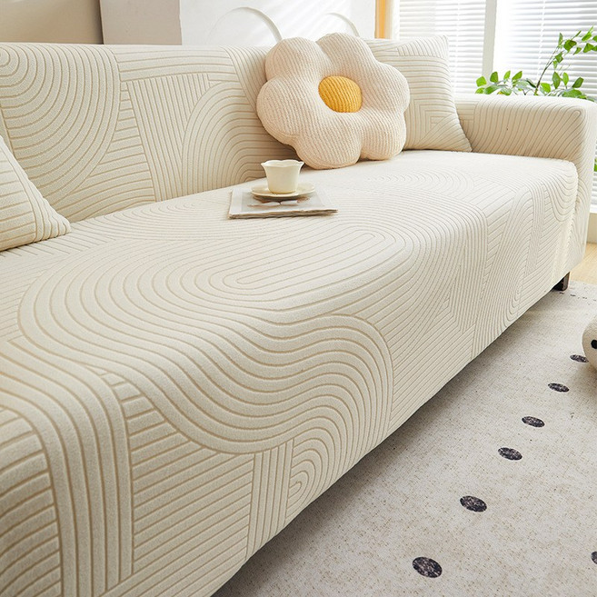 Zebeer 사계절 소파커버 고탄력 전방위 소포 미끄럼 애완 발톱 방지 쇼파커버, 1개, 베이지