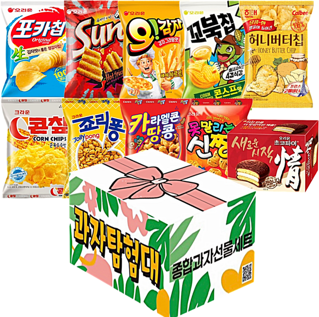 리본박스 10종 종합 과자 세트) 오리온 + 포카칩 + 썬칩 + 오감자 + 꼬북칩 + 허니버터칩 + 콘칩 + 죠리퐁 + 카라멜콘땅콩 + 못말리는신짱 + 초코파이, 1세트, 10종 리본상자 과자세트